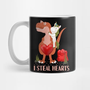 Valentines Day Dinosaur I Steal Hearts Unicorn Riding T rex Mug